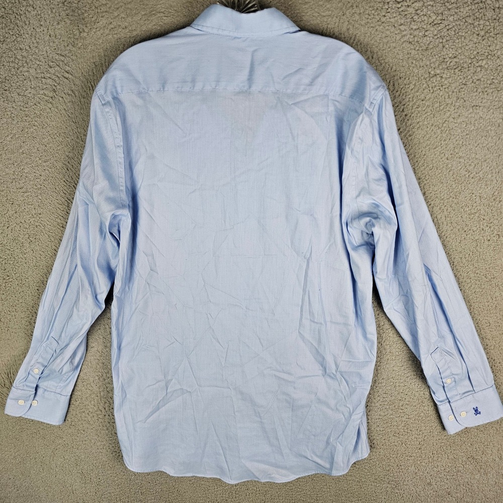 Psycho Bunny Button Down Men 16 34/35 Blue Modern Fit Stretch Non Iron Logo Cuff - Picture 2 of 12